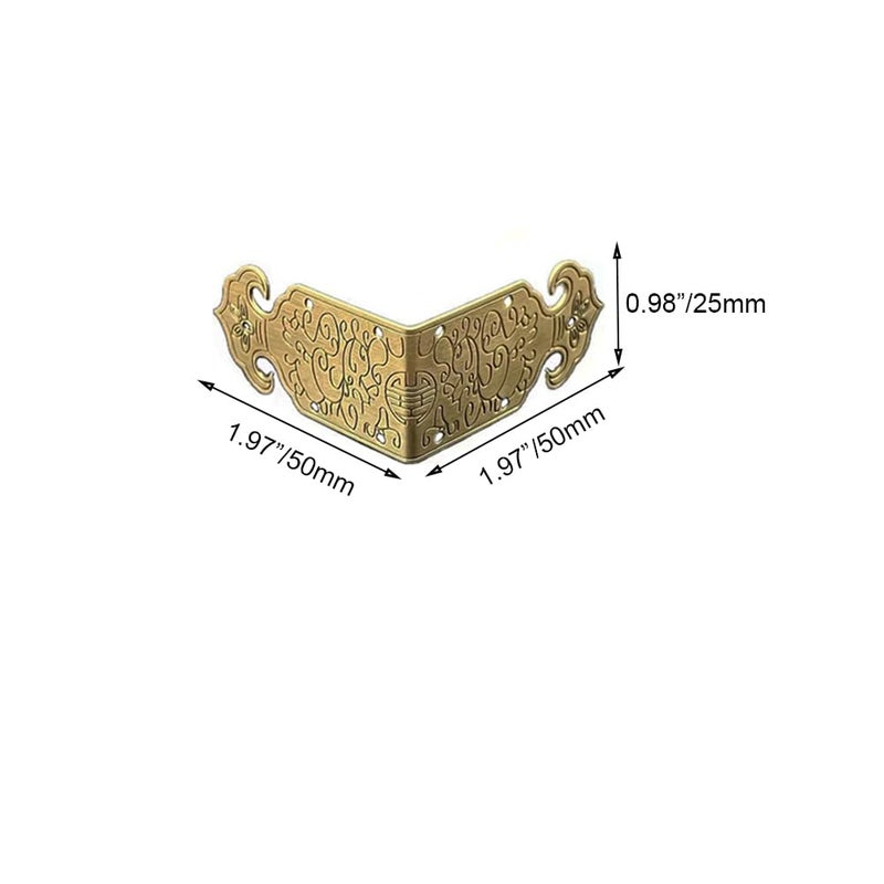 Tiazza 4Pcs Vintage Style Antique Brass Embossing Decorative Corner Protectors Classical Furniture Tables and Chairs TV Cabinet Corner Braces Guard Edge Cover - Image 3